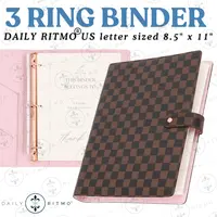 DAILY RITMO PU Leather 3-Ring Checkered Important Document Binder - 1in Letter Size (8.5x11in) with 26lb Loose Leaf Note Paper, Cream, Clinicals, College School Supplies, Teacher Desk Office Stationery Accessories