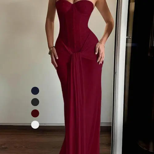 Elegant Strapless Evening Cocktail Dress with Ruched Design, Perfect for Special Occasions, Timelessly Chic and Comfortable Fit, Ideal for All Seasons