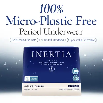 [SAP-Free, 45cm Full Coverage] INERTIA Overnight Disposable Underwear – 100% Organic Cotton Cover with Dual Leak Locker Protection | Secure & Comfortable Fit, Unscented, Hypoallergenic, Postpartum Essentials (8 COUNTS)