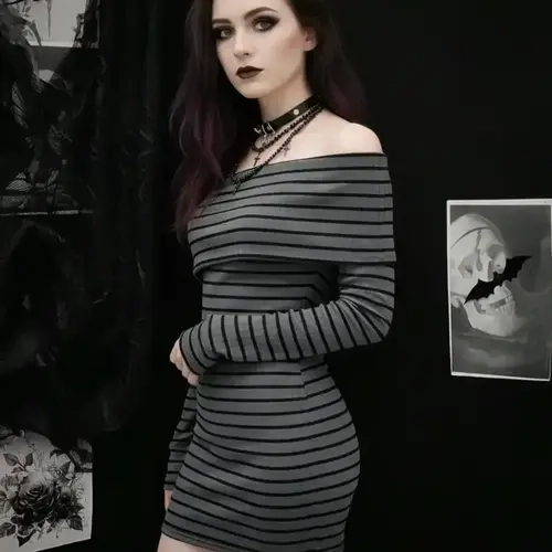Women's Fall Winter Knit Striped Bodycon Dress, Fashion off Shoulder One-Shoulder Asymmetrical Long Sleeve, Casual Elegant Style Chic Womenswear