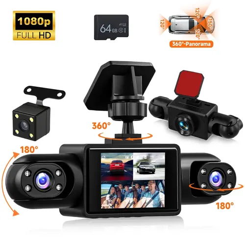 4 Channel Car Dash Camera - 1080P Driving Recorder with 64GB Memory Card, 2" IPS Screen, Built-in Stereo, Rear Camera Monitor, All Cars Front Rear Left Right Video Surveillance with Motion Detection,toolupgrade