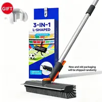 3-in-1 Stainless Steel Adjustable Long-Handle Floor Scrub Brush (30in-54in) - ABS Bristle Scraper Broom, Water Broom, Rotating Head Scrubber-Squeegee Combo for Interior Home Cleaning Bundle, Household Cleaning Supplies,sohochic