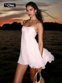 Women's Summer Sleeveless Spaghetti Strap Solid Color Mini Dress Dresses for Party Cute for Parties and Club Wear, Womenswear