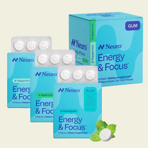 Neuro Variety Pack Energy & Focus Gum/Mints - Sugar Free with Natural Caffeine, L-theanine, Vitamin B12 & Vitamin B6