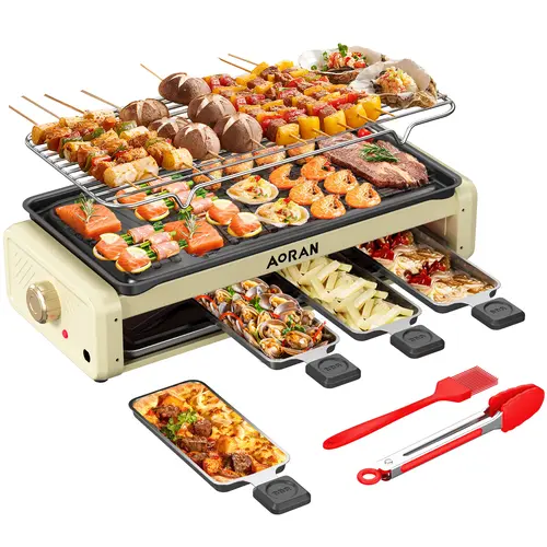 AORAN 1800W 2 In 1 Electric Indoor Grill & Griddle Combo - Table Top Countertop Teppanyaki Grill, Non-Stick Removable Plate, Temperature Control, Smokeless for Family Meals, Perfectly Cooked Dishes, Dual Cooking Function, Table Top Grill,sohochic