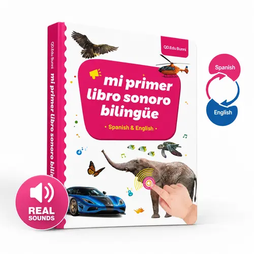 Spanish&English Bilingual Sound Book for Kids Ages 1–6, Interactive Educational Toy with 300+ Words & 13 Themes, Multilingual Language Learning Tool, Educational Toys for Kids & Gift Idea