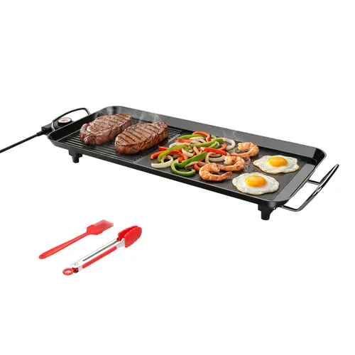 AORAN Indoor Smokeless Electric Teppanyaki Grill and Griddle - Nonstick Coating Flat Top Griddle, Tabletop Indoor Grill Cooktops, Adjustable Temperature Setting, Cord-Included for Cleaner Home Cooking, Nonstick Coating Griddle,sohochic