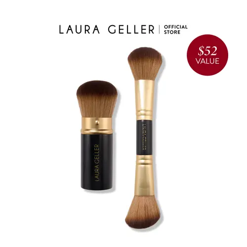 Laura Geller Face it All 2PC Brush Set - Retractable Airbrush Kabuki & Dual-Ended Blush Bronzer for Perfect Finish