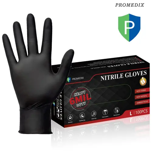 PROMEDIX P Thick 6mil Nitrile Cleaning Gloves, 100-Count Black Disposable Waterproof Gloves, Latex-Free, Powder-Free, Abrasion-Resist, Tear-Resistant, Touchscreen-Compatible, No Irritants for Auto Repair, Kitchen Use, Tear-Resistant For Tough Jobs,sohochi