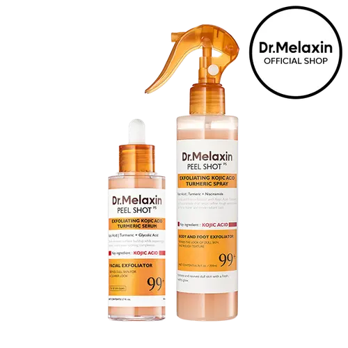 [Dr.Melaxin Official] Peel Shot Kojic Acid Turmeric Duo - 99% Pure Kojic Acid & Turmeric Serum & Spray - Official Shop