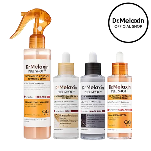 [Dr.Melaxin Official] Peel Shot Glow Rice Ampoule Duo Kojic Acid Turmeric Serum Keratin Care Pore Clearing Anti aging Skin Repair Exfoliating Formula for Radiant Skin