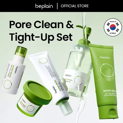 [BEST SELLER] Korean Pore Clean & Tight-Up Set, Mung Bean 5pcs, Cleansing Oil, Cleansing Foam, Clay Mask, Cooling Serum, Soothing Cream (how to get pores out nose)