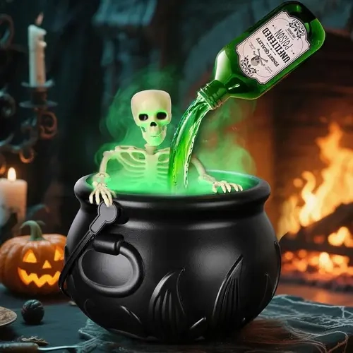 Halloween Indoor Decorations Set - Black Plastic Cauldron, Black Plastic Witches Bowl, Magic Floating Potions Bottles, Diffuser Included, Set Includes Items for Spooky Vintage Home Kitchen Table, Hocus Pocus Party Supplies,sohochic