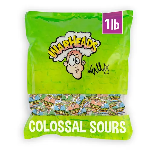 WARHEADS Colossal Sour Bulk Bag - 1 lb Extreme Sour Snacks, Viral Candy, Fruity Treats, Youth Party Snacks, Bulk Bag for Easy Serving, Contains Acids, Ideal for Cupboard Storage, Snacking & Sharing