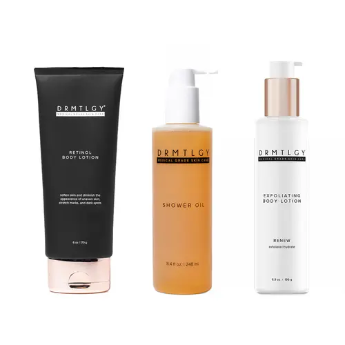 DRMTLGY Body Toning Collection - Retinol Body Lotion, Shower Oil, and Exfoliating Body Lotion