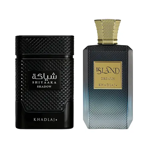Khadlaj 2 Piece Bundle for Unisex (3.4 Ounce, Shiyaaka Shadow Eau de Parfum Spray + 3.4 Ounce, Island Dreams Extrait de Parfum Spray)