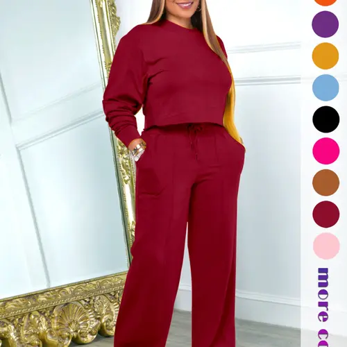 Women's Solid Color Casual Two-Piece Set, Pants Suit, Sports Two-Piece, Elegant Long Sleeve, Valentine's Day, Valentine's Day gifts, Outfit, Plain Sweatpants Set