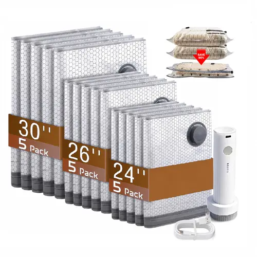 【Summer vibes】X7 Cordless Travel Vacuum Storage Compression Bag Organiser Set with Rechargeable Air Pump (15-Pack), 3 Sizes,  Powerful Air Removal, Waterproof Reusable Bags for Home Organization Travel, Carry-On Suitcases