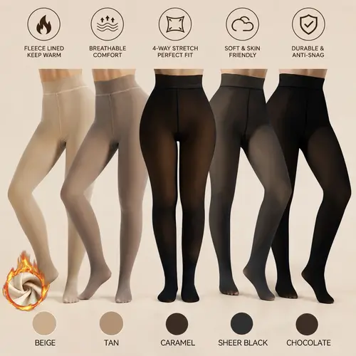 【Creator's Pick】WAKYME Women's Foundation Sheer Fleece-Lined Tights – Foundation Skin-Tone Leggings, Translucent Pantyhose, Warm & Cozy Fall & Winter Thermal Tights