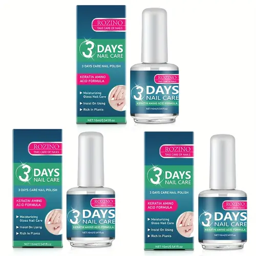 [3 bottles]ROZINO 3 Days Nail Care Keratin Amino Acid Formula for Superior Nail Nourishment Lightweight Moisture Boosting Daily Manicure 16ml,sohochic