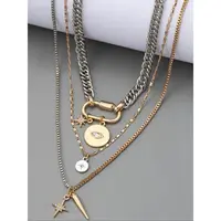 Women's Gold-Accented & Silver Metal Multi-Layer Necklace with Exaggerated Trendy Eye Pendant, Fashionable Versatile Jewelry Accessory, Birthday Gift Jewelry, Accessories for Daily Wear & Back-to-School Season,sohochic