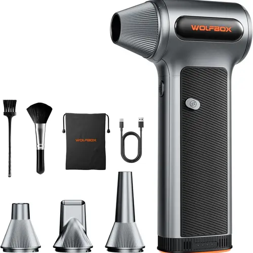WOLFBOX MF200 Wireless Handheld Blower - Cordless Compressed Air Duster, Lightweight Reusable Portable Lithium Battery Jet Blower with Removable Battery, 4 Nozzles, 3-Speed Adjustment for Computer Keyboard, Outdoors,toolupgrade