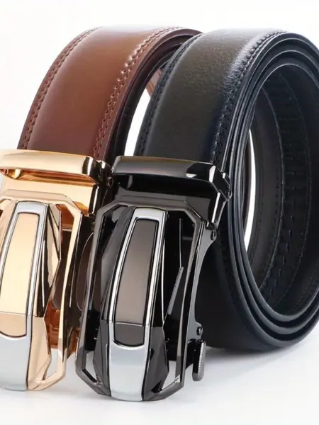 Men's Genuine Cow Hide Adjustable Size Ratchet Belt - 1pc 30in-36in Auto-Tightening Alloy Buckle, High-Quality Leather Panel, Classic Ratchet Belt for Daily Style, Business Casual, Easy to Wear for Valentine's Day & Key Occasions