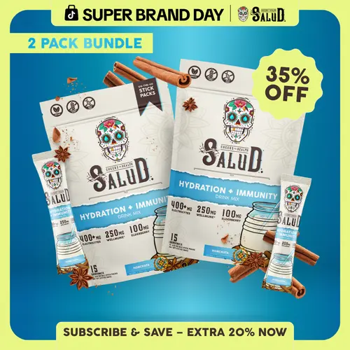 Salud 2-in-1 [Hydration + Immunity - Horchata Duo] Electrolytes Powder, Agua Fresca Drink Mix, Elderberry, Wellmune, Dairy & Soy Free, Non-GMO, Gluten Free, Vegan, 1g Sugar (2-Pack, 30 Servings)
