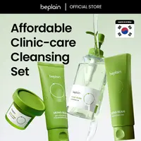 Beplain Mung Bean 4PC Skincare Set - Cleansing Oil, Cleansing Foam, Peeling Gel, Clay Mask - Affordable, Dewy, Detox, Lightweight, Pore-Caring Milky Facial Cleanser Bundle