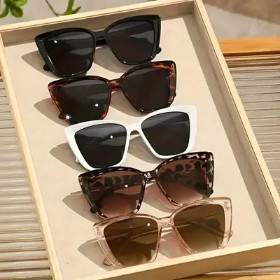 Unisex 5PCS Oversized Semi-Rimless Vintage Cat Eye Polarized Sunglasses Set - Tortoiseshell, Stylish, UV375 Protection, Lightweight PC Frame, Adjustable, Night Vision, Women's Accessories, Fishing Sunglasses for Summer Driving, Polarized Sunglass Fishing,