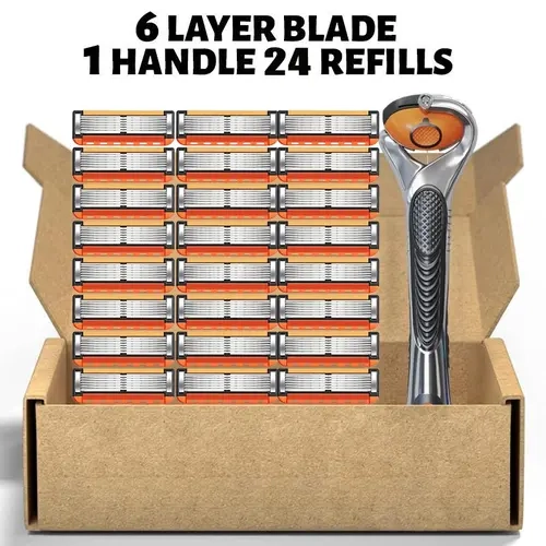 PSLEE Men's Blade and Handle Set Razors with Replaceable Blades, 24 or 48 Refill Packs, Sharp Shaver Heads for Daily Grooming, Easy Swaps for Effective Shaving Experience