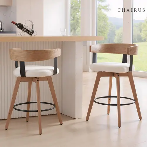 CHAIRUS 26 Inch Swivel Bar Stool  Counter Height Bar Stool with Footrest  Linen Upholstered Seat  Modern Kitchen Island Stool for Home Bar,dorm essentials,home decor sohochic