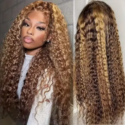 Highlight 4/27 Deep Wave 13x6 Lace Front Wigs Human Hair Honey Blonde Ombre Brazilian Human Hair Wigs Pre Plucked Natural Hairline With Baby Hair