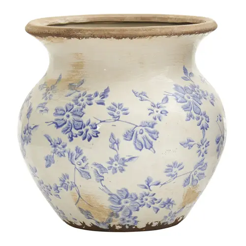 Nearly Natural 7" Tuscan Ceramic Blue Scroll Urn Vase