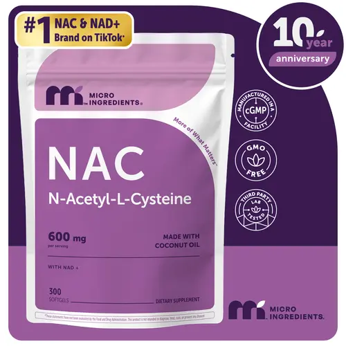 Micro Ingredients NAC 600mg with NAD+, N-Acetyl L-Cysteine + Nicotinamide + MCT Oil