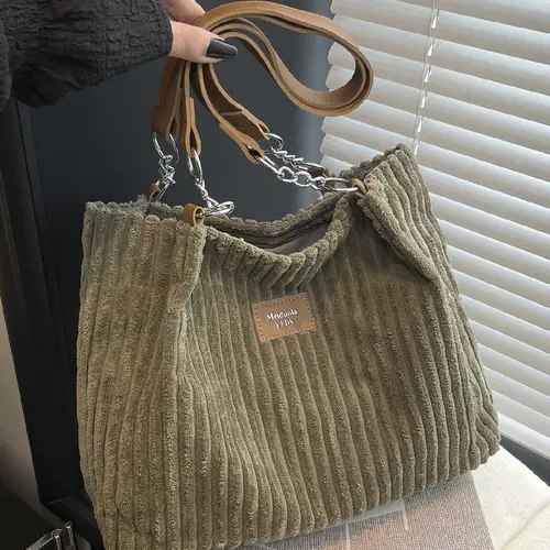 Retro casual corduroy material autumn and winter tote bag, fashionable high-end letter pattern daily commute easy to match shoulder bag, Stylish tote bag, Trendy Commuting Bag, Fashion Patterned Bag, Casual Commuter Bag