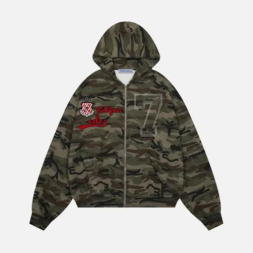 Aelfric Eden Unisex Camo Zip Hoodie Embroidered Pattern 77  Loose Street Style Y2K Oversized Sweatshirt,clothes for back to school,first day of school outfits,sohochic