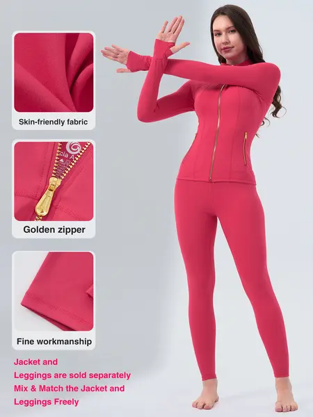 【Gold-Color zipper】Soft Brushed Women's Sporty Jacket, 25'' Inseam Leggings. Gold-Color zipper Jacket with Pockets, Yoga Pants, Thumbholes Design, Casual Wear for Women Sweat Suit Active Dresse Set Try it,travel essentials,camping essentials tiktokshopbac