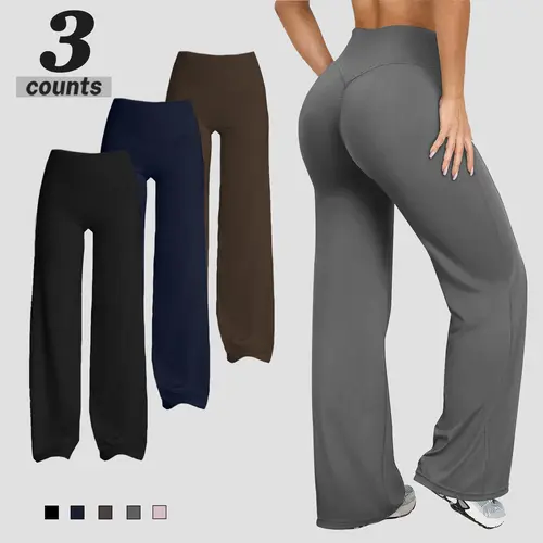 Women's High-Waisted Flare Leg Athleisure Pants - V-Back Seam, Bare-Feel Soft Stretch Basic Universal Women's Bottoms, Casual Fit Comfy Lightweight Airy Fabric, Gym & Outdoor Workout Joggers,sohochic