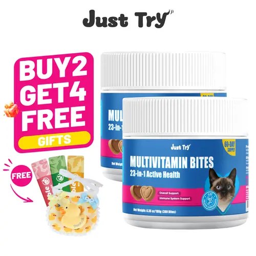 Just Try 23 in 1 Taurine for Cats Vitamins Treats with L-Lysine for Immune, Joint Support Skin & Coat & Heart Health - Multivitamin, HIV Omega 3, Biotin Supplements for Indoor & Senior Cat - 300 Bites #backtoschool #sohochic