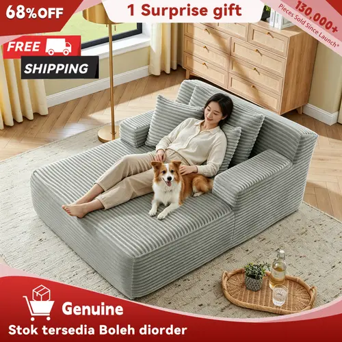 [Clearance Sale] Niccae 65-Inch Armless Chaise Lounge with Cup Holder — Extra-Large, Deep-Seated, Comfortable Corduroy Sofa Bed; Versatile "Cloud-Like" Sofa Bed & Reading Chair for Living Rooms, Bedrooms, and Apartments (No Assembly Required),sohochic