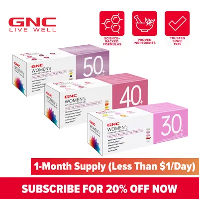 GNC Women's Age-Based Vitapaks Dietary Supplement Program - 30+/40+/50+ Daily Packs with Multivitamins, Stress Support, Beautiful Skin, Bone Health, Energy Vitamins Supplements, Glutathione Cell Support for Overall Wellness