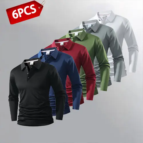Men's 6-Pack Long-Sleeve Polos — Comfortable and stylish collared shirts for everyday wear,sohochic