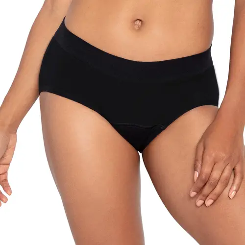 Women's Bikini Cut Sporty Period Underwear - High-Capacity Heavy Flow Protection, Seamless Fit, Stretchy Nylon Spandex, Breathable Organic Cotton Gusset, Knit Design, Up to 9 Tampons Absorbency