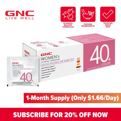 GNC Women's 40+ Vitapak Program Vitamin Supplements - 30-Serving Dietary Supplement Pack, 5-in-1 Wellness Pack with Multivitamins & Fish Oil EPA & DHA Support