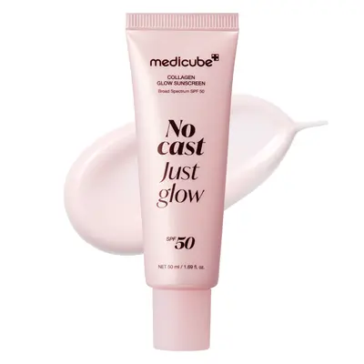 [medicube] No Cast Just Glow Collagen Sunscreen | SPF 50 Broad Spectrum Face Sunscreen | Lightweight, Non-Sticky, Hydrating Formula | No White Cast or Residue | Peptide, Cica for Soothing & Natural Glow