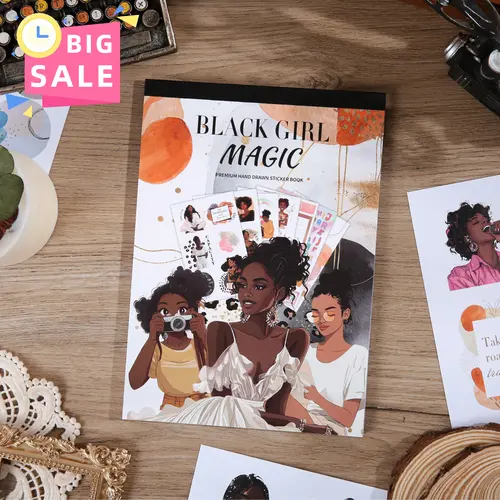Women’s Black Girl Magic 24-Page Premium Scrapbooking Embellishment Set - Hand-Drawn, Waterproof, Durable Adhesive Stickers for Creativity, Scrapbooking, Planning Projects, Calendar Decor