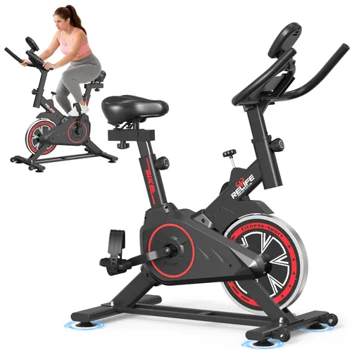 RELIFESPORTS Unisex Stationary Cycling Roller Exercise Bike - Magnetic Resistance Quiet Fitness Exercise Machine, 280lb Capacity, Adjustable Ergo Seat, LCD Monitor, Tablet Holder, Home Training Equipment for Home Gym Stay Active