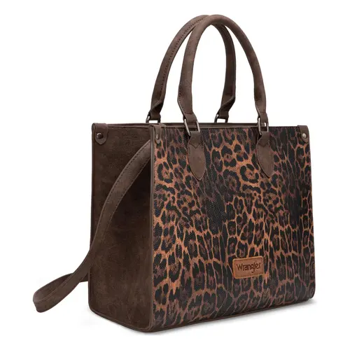 Wrangler Leopard Print Tote Bag for Women Western Large Work Satchel Handbag with Zippered Pocket & Detachable Strap