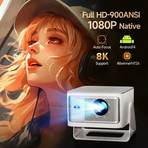 HY350MAX 900ANSI Projector Auto Focus 8K Decode Android 14 Allwinner H726 Built-in 15W HiFi Speaker Dual WiFi6 BT5.4 Native 1080P 1.0:1 short Throw Portable Smart Projector For Home Cinema Movie Night #SohoChic